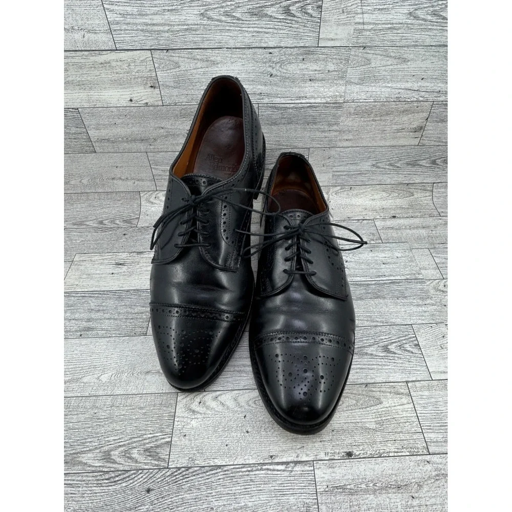 Allen Edmonds Sanford Black‎ Leather Cap Toe Brogue Derby Shoes Men Sz 8D 5207
